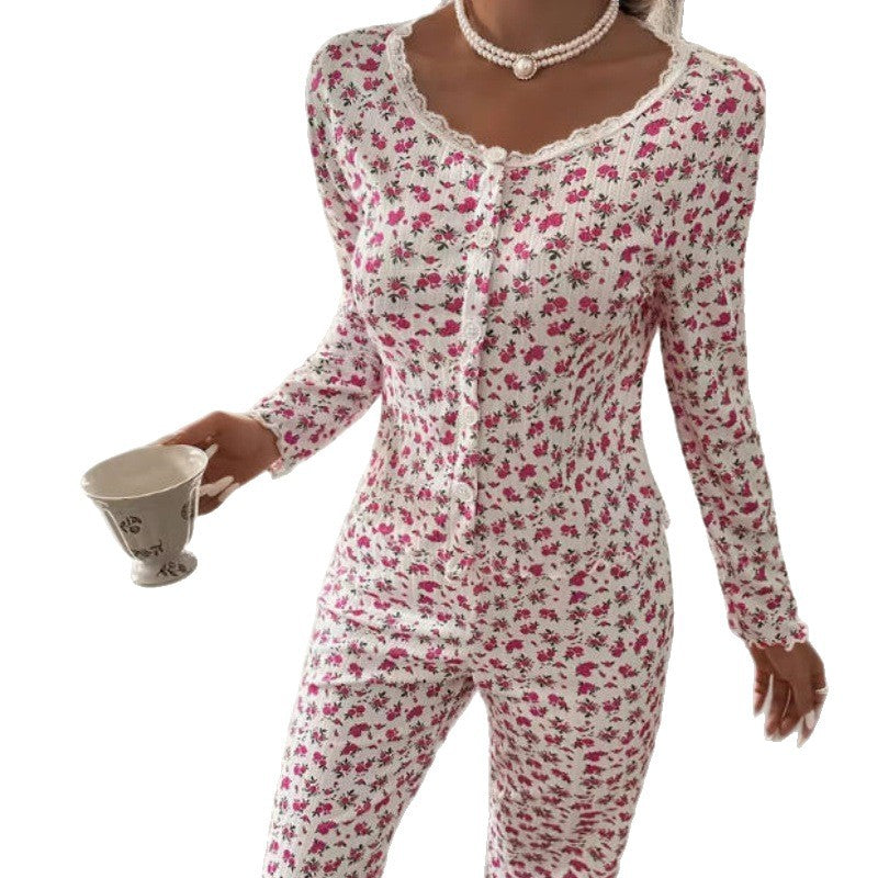 Women's Lace Printed Two-Piece Loungewear Set
