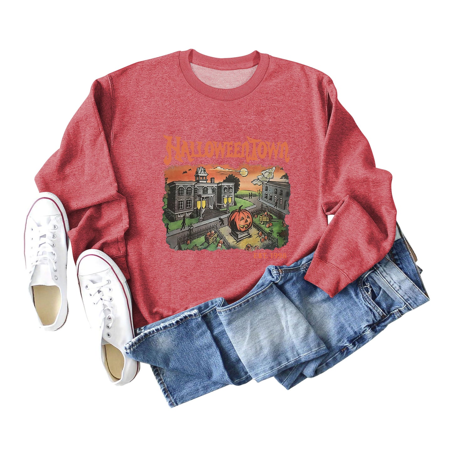 New Halloweentown Printed Sweater Loose All-match Round Neck