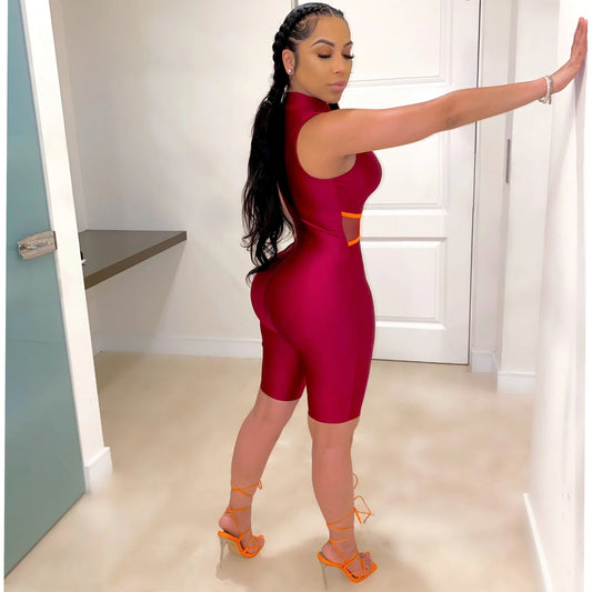 Women's Webbing Solid Lajin Sleeveless Jumpsuit