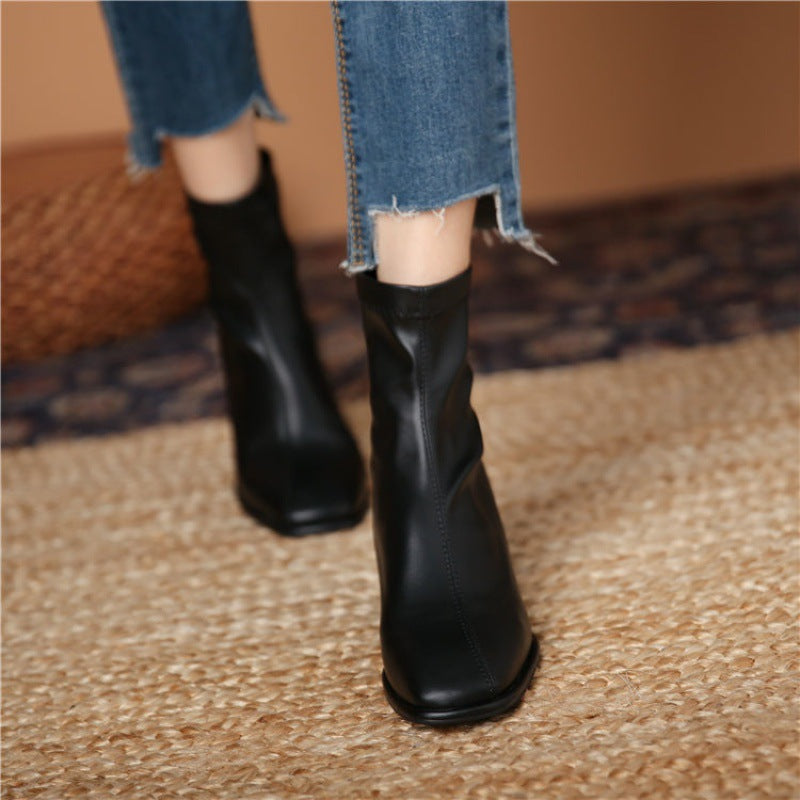 Women's Thick-heel Square Toe Mid-tube Martin Boots