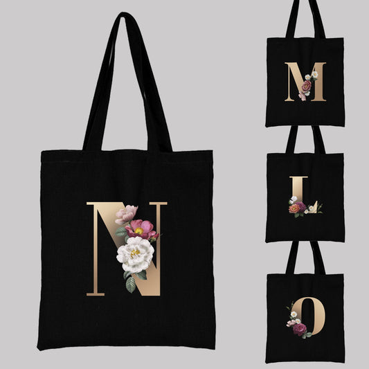 English Alphabet Flower Printed Canvas Bag
