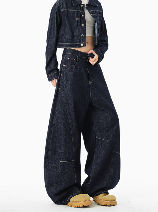 Macheteskårne denimjeans i amerikansk stil med retro og afslappet pasform