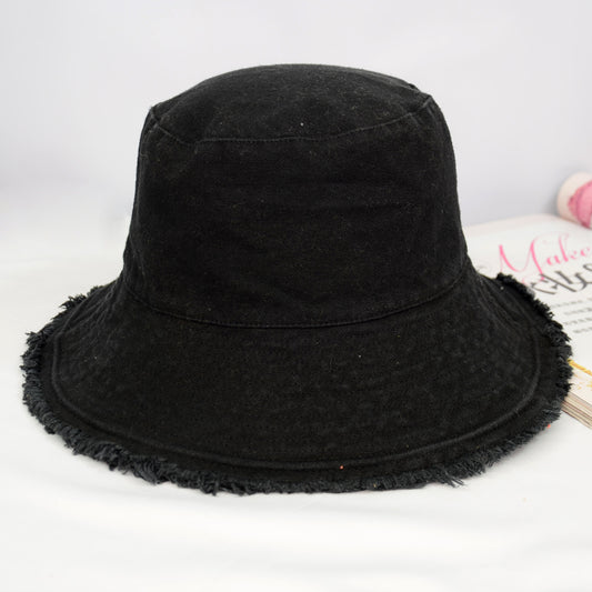 Black Sunshade Versatile Frayed Bucket Hat