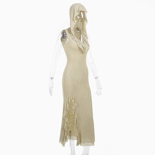 Sand Dune Waste Hat Pocket Design Solid Color Dress