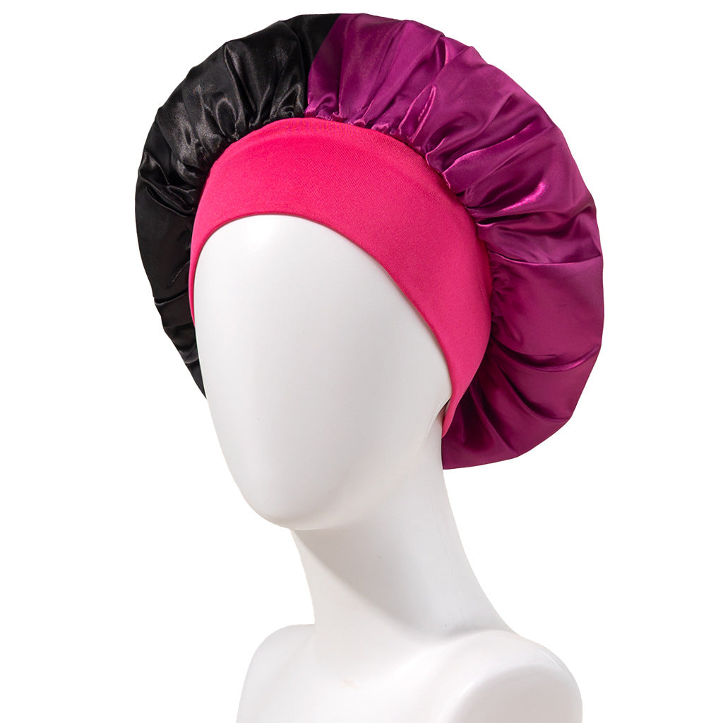 Stitching No Plus-sized Elastic Wide-brimmed Single-layer Color Hair Care Nightcap