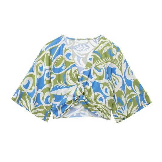 Women's Knotted Shirt Top Printed Wrap Midi Skirt Set