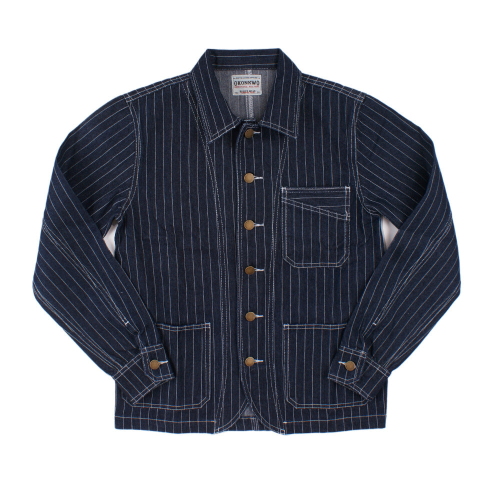 Primary Color Vertical Stripes Denim Jacket Coat