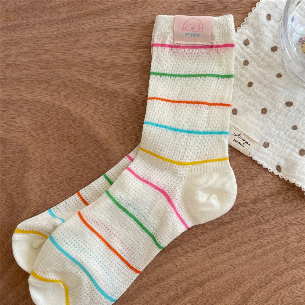 Colorful Mid-calf Breathable Sweat-wicking Socks In A Simple Solid Color