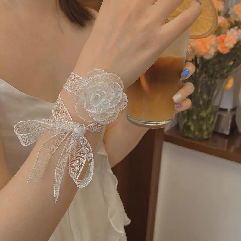 Korean Style White Lace Three-dimensional Camellia Flower Hair Band Temperament Necklace Bracelet Retro