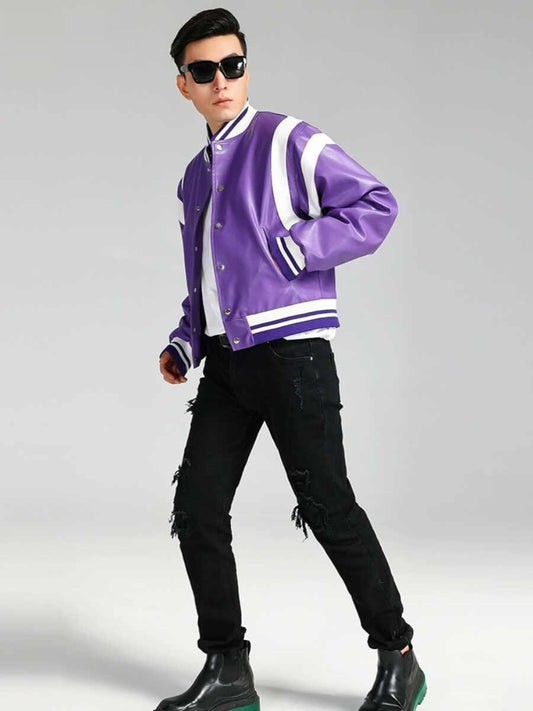 Mode Colorblock amerikansk biker læderjakke