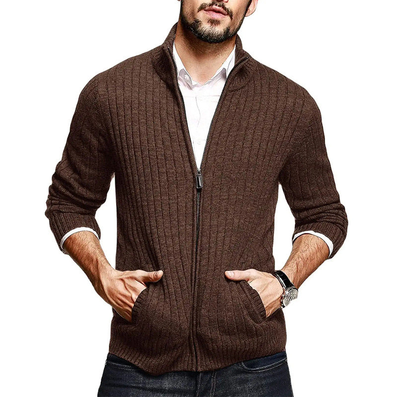 Men's Solid Color Half Turtleneck Long Sleeve Zipper Slim Sweater