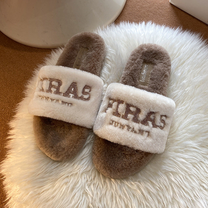 Fumao Warm Fashion Embroidered Outerwear Letter Slippers