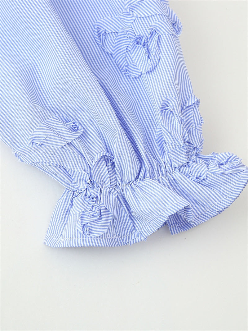 Textured Striped Plate Floral Poplin Long Sleeve Shirt