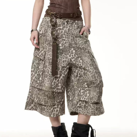 Vintage Leopard Print Workwear Shorts Women's Summer Loose Street Slimming