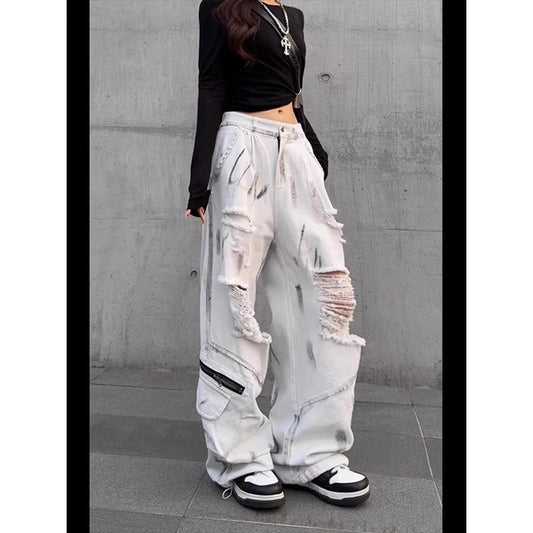 American Retro Distressed Dirty Ripped Jeans
