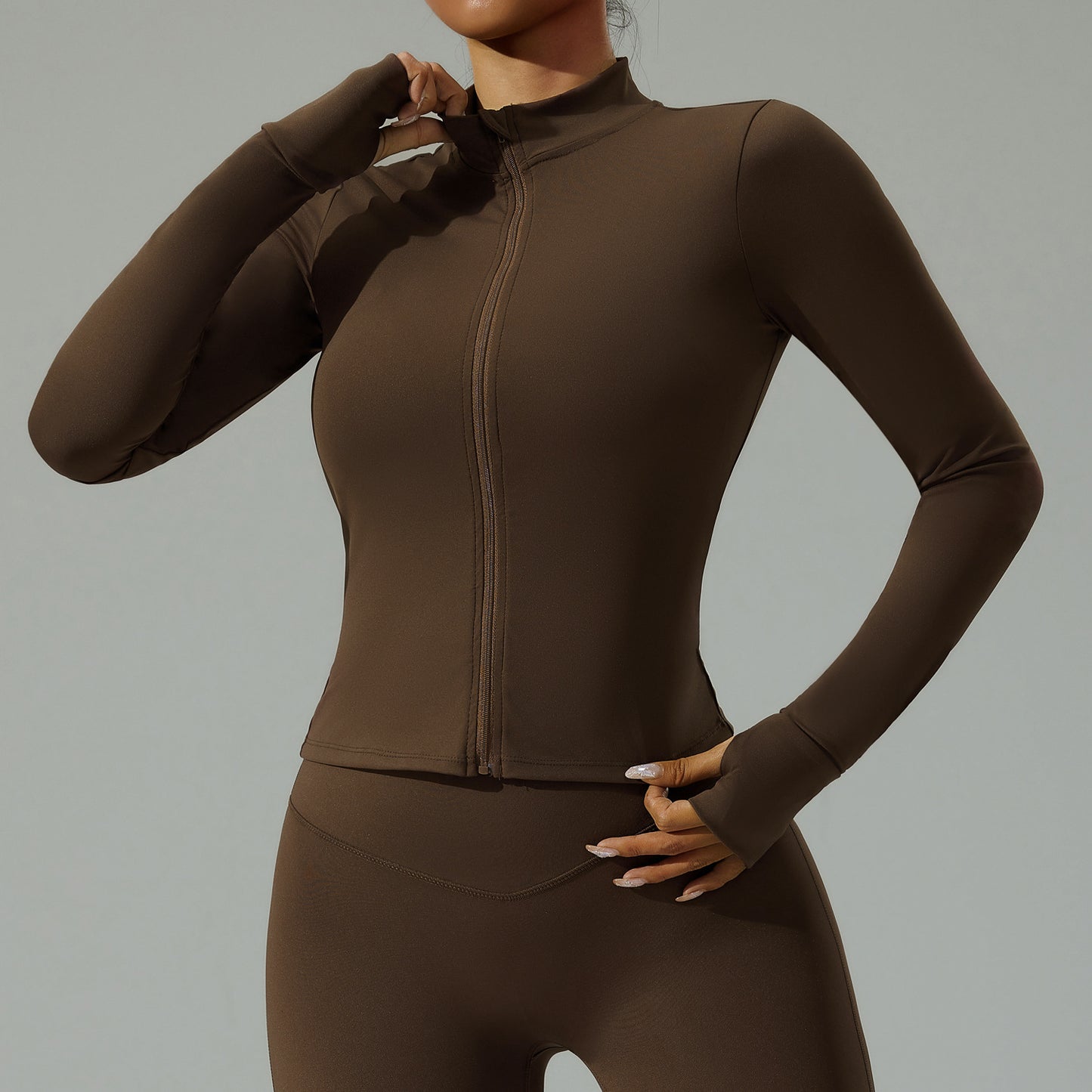 Women's Zippered Tight-Fitting Long-Sleeve Yoga