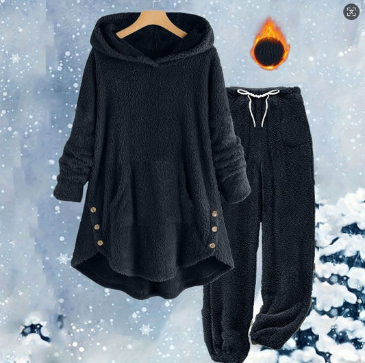 New AutumnWinter European And American-style Casual Womens Solid-color Plush Hooded Long-sleeve Pants