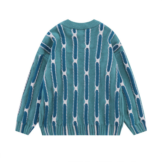 Contrast Striped Knitwear Men's Jacquard Sweater