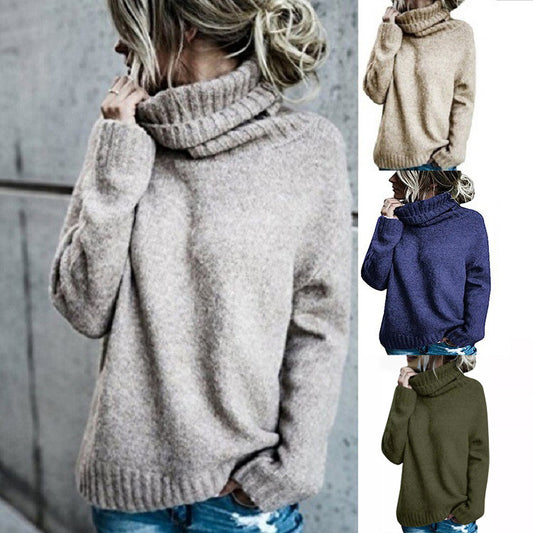 Women's Fashion Core-spun Yarn Turtleneck Long-sleeved Pullover Knitted Sweater