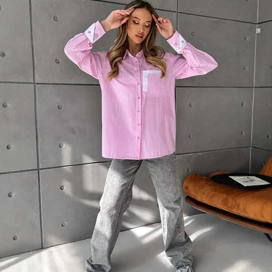 Oversized løs stribet bluse til kvinder