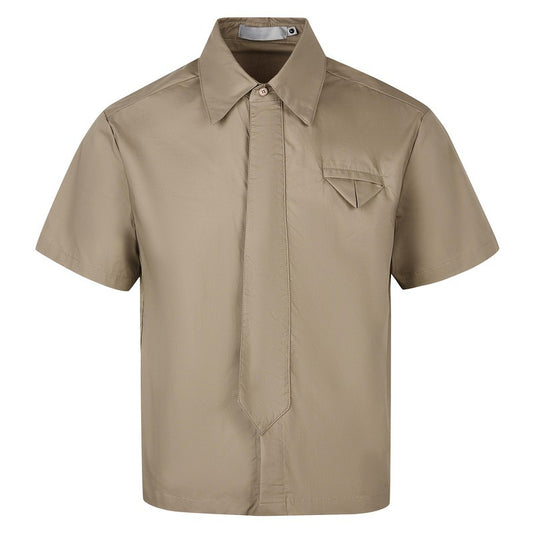 Cleanfit American Retro Casual Loose Fake Tie Design Short Sleeve Shirt