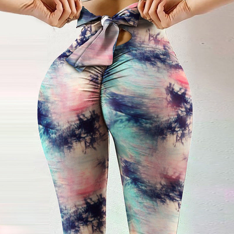 Fitness Høj-elastiske Svedabsorberende Digitalprintede Bowknot Rebbukser Leggings