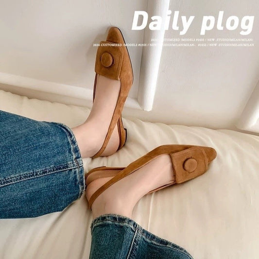 French Retro Metal Buckle Pointed Toe Slingback Flats For Women