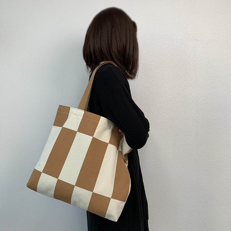 Ins Korean Style With Zip Literary Design Tote Canvas Bag