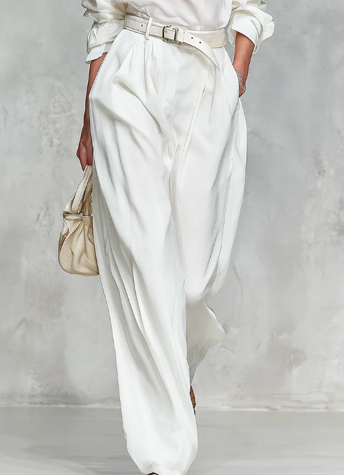 Elegant High Quality Zip Up Collar Long Sleeved Shirt And Wide Leg Pants Set