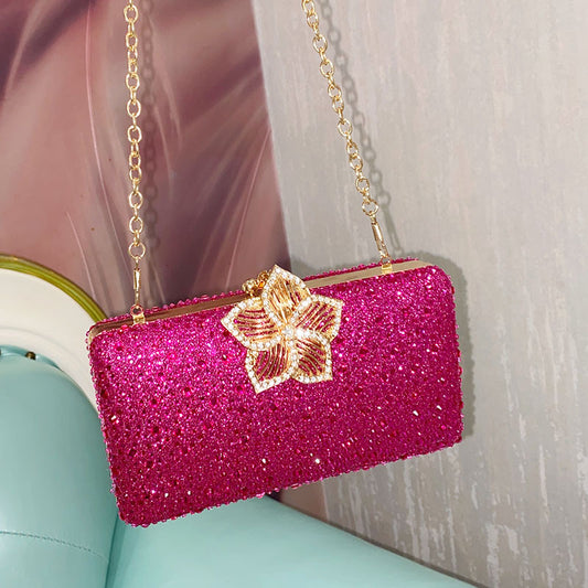 Flower-filled Diamond Social Evening Single Shoulder Crossbody Bag