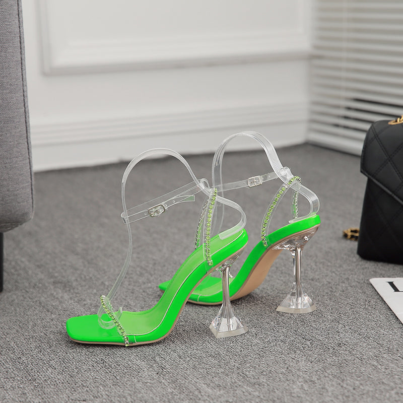 Women's High Heel Sandals With Open-toe PVC Rhinestone Back Empty Word