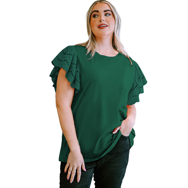 Female Lace Hollow Out Versatile Casual Short Sleeved Shirt