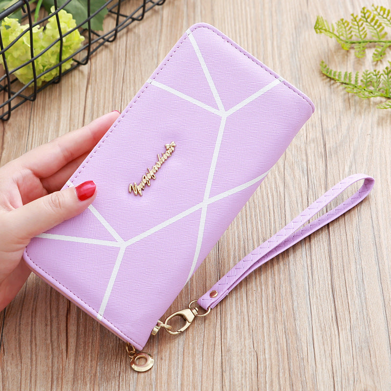New Solid Cross Pattern Long Women's Wallet