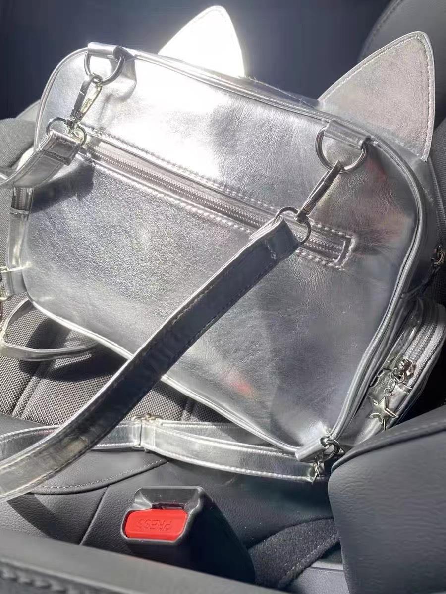 Cute Kitten Fashionable Metallic Silver PU Cartoon Backpack