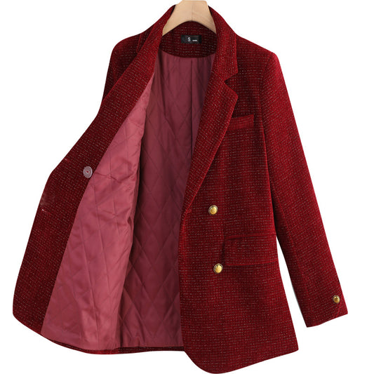 Lady Temperament Casual Gold Velvet Suit Top