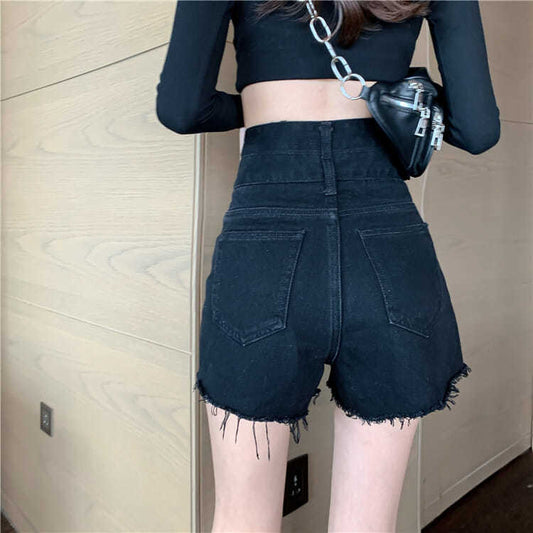 Women's Plus Size Slimming Irregular High Waist Denim Shorts