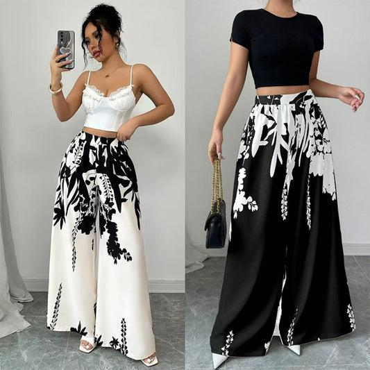 Fashion Printing Lace-up Waist-controlled Slimming Women's Casual Pants