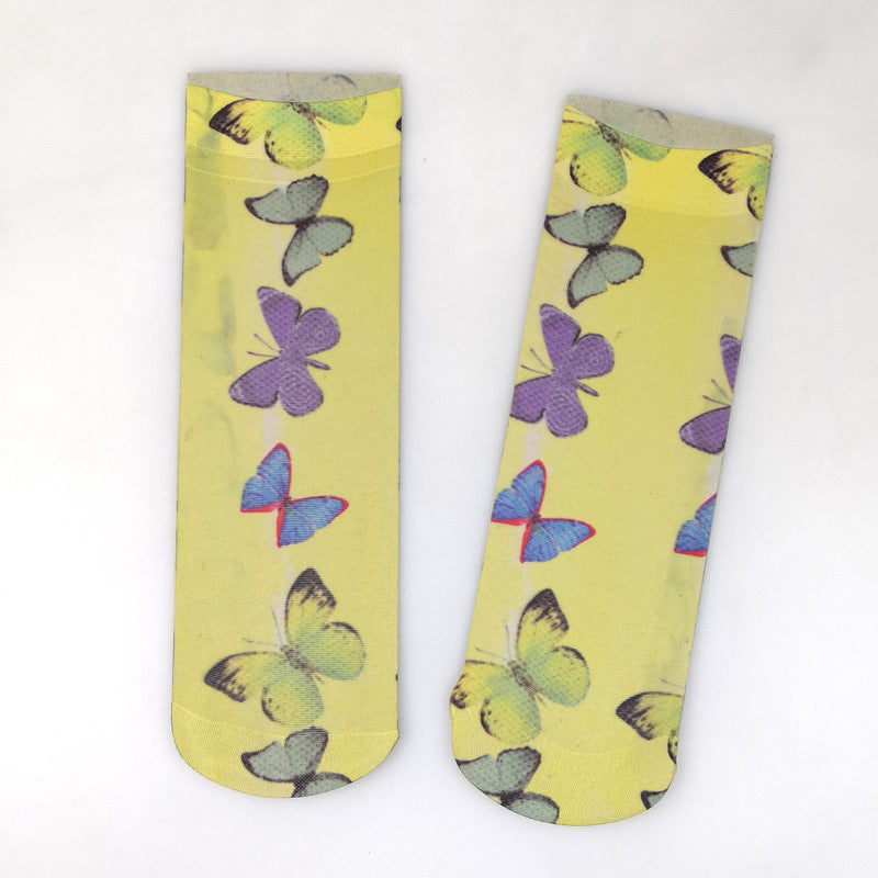 Autumn And Winter Medium Tube Stockings Elastic Retro Print Calf Socks Big Flower Pattern