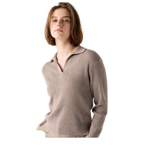 Women's Machine Washable Rib Half-open Collar Sweater