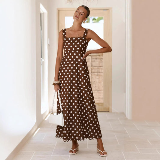 Polka-dot Print A-line Dress With Lace Trim