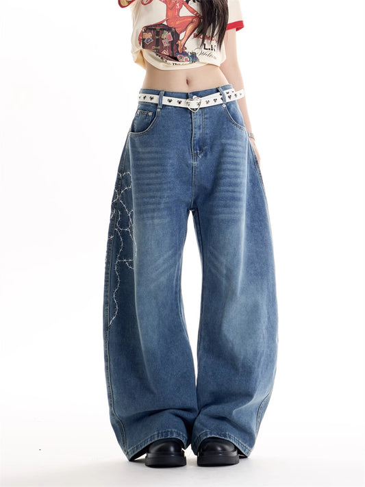 Amerikanske Retro Hot Girl Broderede Machete Jeans