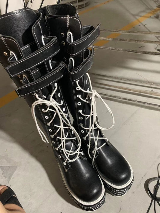 European And American Round Head Thick Bottom Long Boots Female
