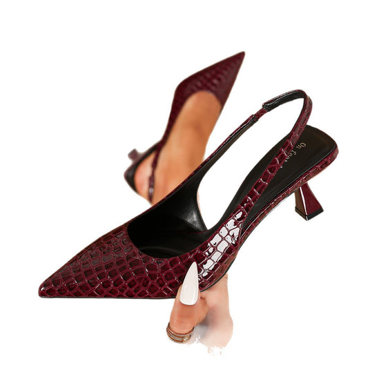 Mode Krystalmønster Høje Hæle Sort Spids Tå Rem Elastik Slingback
