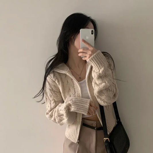 Early Sweater Coat Slim Fit Slimming V-neck Long Sleeve Top