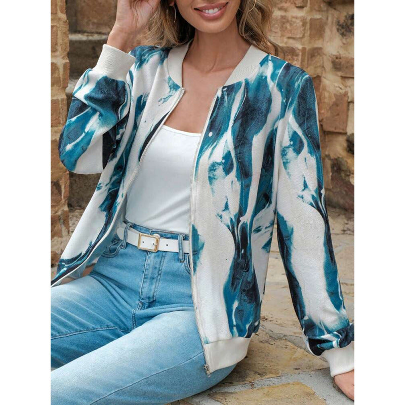 European And American Women's Fashion Printed Zipper Jacket