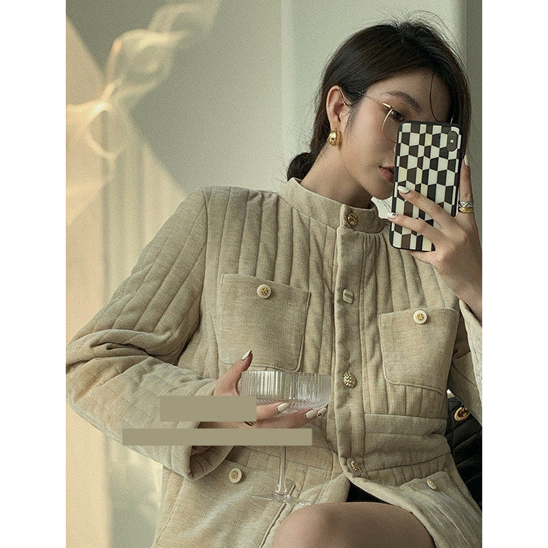 Small Fragrance Metal Button Velvet Cotton Coat