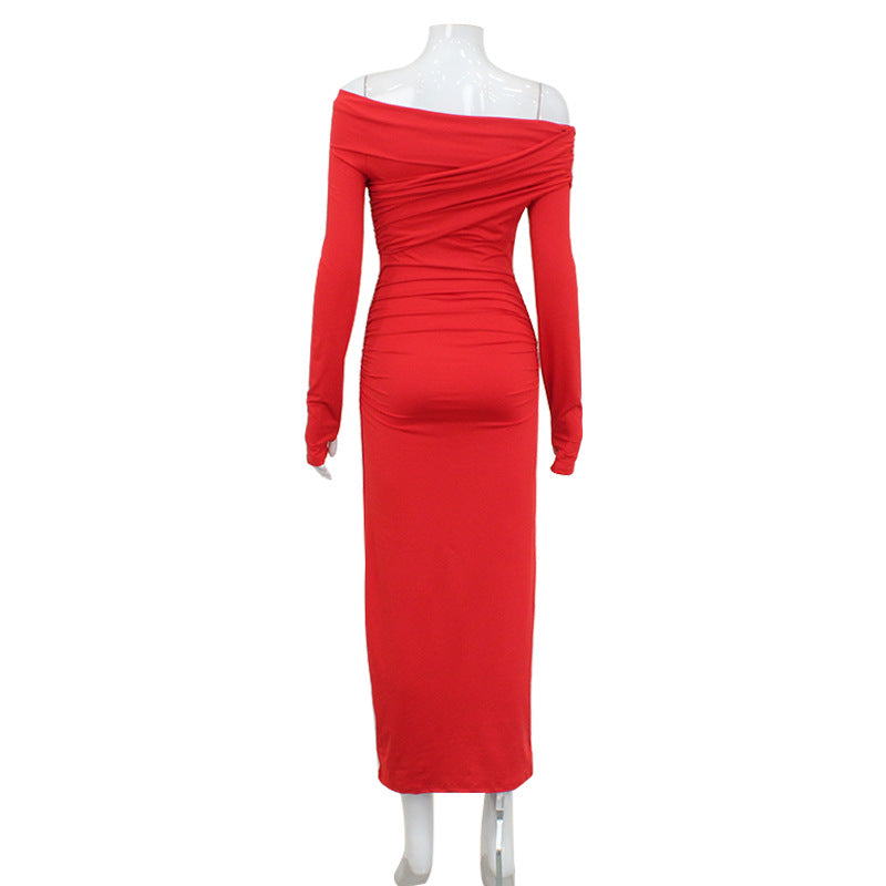 Elegant Vintage Off-shoulder Long-sleeve Dress