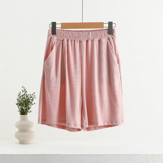 Pocket Shorts For Women, Summer Outerwear, High-waisted, Vertical Stripe Jacquard