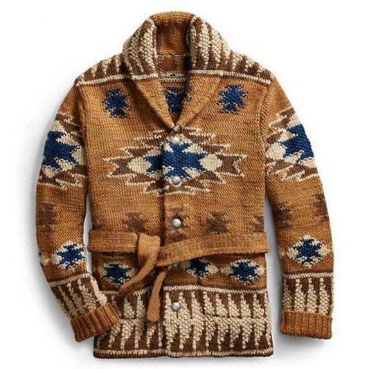 Heavy Industry Brocade Autumn And Winter Thickening Cardigan Lace-up Sweater Coat