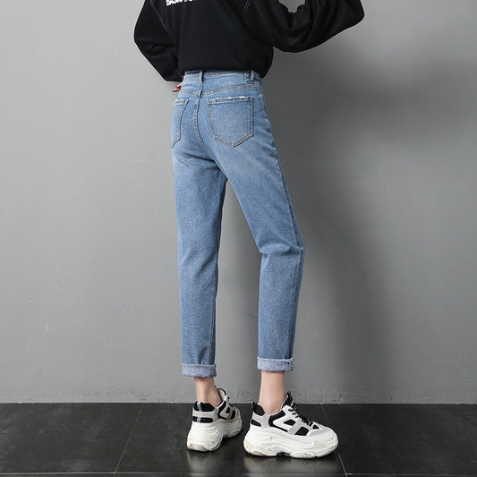 Korean Version Of High Waist Slim Slim Stretch Cropped Trousers